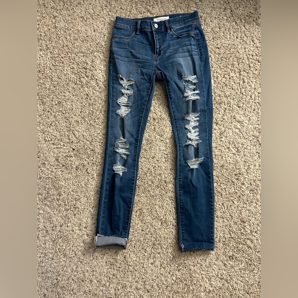PacSun Super Stretch Jeggings- Size 25 Distressed Blue Jean -EUC